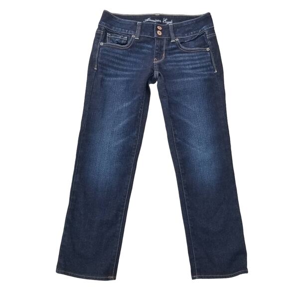 Capri Jeans AEO Artist Size 0 Dark Stretch Denim Cropped Crop American Eagle EUC - Picture 1 of 9
